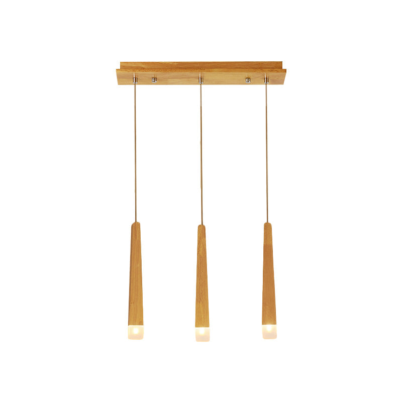 Minimalist Beige Suspension Light With Wood Shade - 3/5 Heads Dining Room Multi Pendant