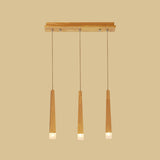 Minimalist Beige Suspension Light With Wood Shade - 3/5 Heads Dining Room Multi Pendant