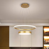 Modern 2-Tier Metallic Ring Led Chandelier In Gold - Warm/White Lighting