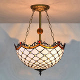 Traditional Stained Glass Semi-Flush Light With Scalloped Design And 3 Lights - Ideal For Living
