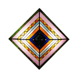 Craftsman Stained Glass Flush Ceiling Light - Multicolored Pyramid Design 2 Bulbs Foyer Mount