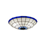 Tiffany Style Stained Glass Flush Mount Light In Blue - Perfect For Living Room 3 Width Sizes