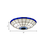Tiffany Style Stained Glass Flush Mount Light In Blue - Perfect For Living Room 3 Width Sizes
