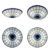 Tiffany Style Stained Glass Flush Mount Light In Blue - Perfect For Living Room 3 Width Sizes