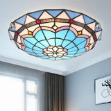 Baroque Bowl Flush Mount Stained Glass Ceiling Light In Blue/Blue-Brown - 12/16/19.5 Wide Blue-Brown