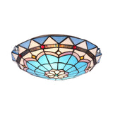 Baroque Bowl Flush Mount Stained Glass Ceiling Light In Blue/Blue-Brown - 12/16/19.5 Wide