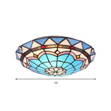 Baroque Bowl Flush Mount Stained Glass Ceiling Light In Blue/Blue-Brown - 12/16/19.5 Wide