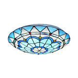 Baroque Bowl Flush Mount Stained Glass Ceiling Light In Blue/Blue-Brown - 12/16/19.5 Wide
