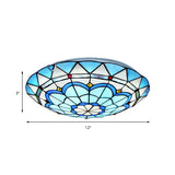 Baroque Bowl Flush Mount Stained Glass Ceiling Light In Blue/Blue-Brown - 12/16/19.5 Wide