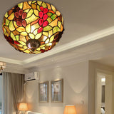 Stained Glass Grapes Ceiling Light - Lodge 2-Light Flushmount With Bowl Shade Bedroom Lighting