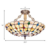 Stained Glass Vintage Bowl Ceiling Light With 4 Heads In Beige
