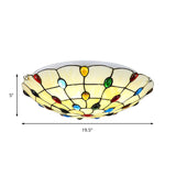 Rustic Loft Stained Glass Flush Mount Light In Beige/Yellow - 12/16/19.5 Diameter Bedroom Ceiling