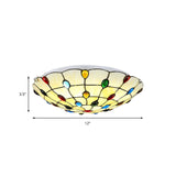 Rustic Loft Stained Glass Flush Mount Light In Beige/Yellow - 12/16/19.5 Diameter Bedroom Ceiling