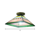 Craftsman Stained Glass Mini Flush Mount Light - Pink/Orange Pyramid Design For Kitchen
