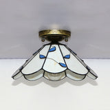 Blue Leaf Lodge Style Indoor Flush Mount Ceiling Light - Stained Glass White/Clear For Bedroom