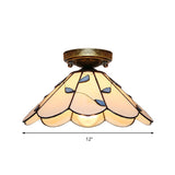 Blue Leaf Lodge Style Indoor Flush Mount Ceiling Light - Stained Glass White/Clear For Bedroom