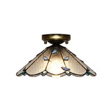 Blue Leaf Lodge Style Indoor Flush Mount Ceiling Light - Stained Glass White/Clear For Bedroom