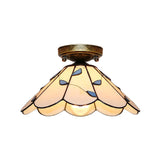 Tiffany Style Nautical Stained Glass Flush Light Fixture - Clear/White/Orange/Pink/Blue For Hallway