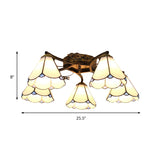 Antique Bronze Semi Flush Mount Light With 5 White Glass Cone Lights For Bedroom