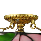 Vintage Tiffany Stained Glass Flush Ceiling Light With Pink And Green Bowl Design