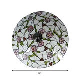 Vintage Tiffany Stained Glass Flush Ceiling Light With Pink And Green Bowl Design