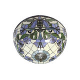 Retro Stained Glass Flushmount Ceiling Light With Morning Glory Pattern - Purple