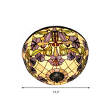 Retro Stained Glass Flushmount Ceiling Light With Morning Glory Pattern - Purple