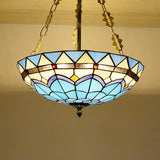 Blue Bowl Retro Style Stained Glass Semi Flush Ceiling Fixture For Coffee Shop