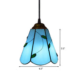 Tiffany Stained Glass Conical Mini Pendant Lamp - Blue/Beige Ideal For Living Room