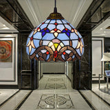 Victorian Style Stained Glass Dome Pendant Light With Bronze Finish