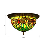 Tiffany Style Stained Glass Flushmount Ceiling Light With 2 Bulbs - Foyer Flush Fixture