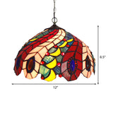 Peacock Tiffany-Style Red Stained Glass Ceiling Pendant Lamp