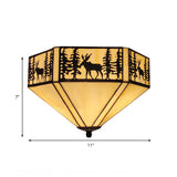 Retro Style Geometric Stained Glass Flush Mount Ceiling Light In White - Elegant 1/2 Flushmount