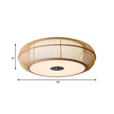 Asian Style Round Bamboo Shade Ceiling Light - 3/4 Lights Black/Wood Fixture For Bedroom 18/22 Dia