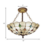 Stained Glass Semi Flush Ceiling Light Fixture With Retro Jewel Pattern - Beige/Clear/Yellow Tones