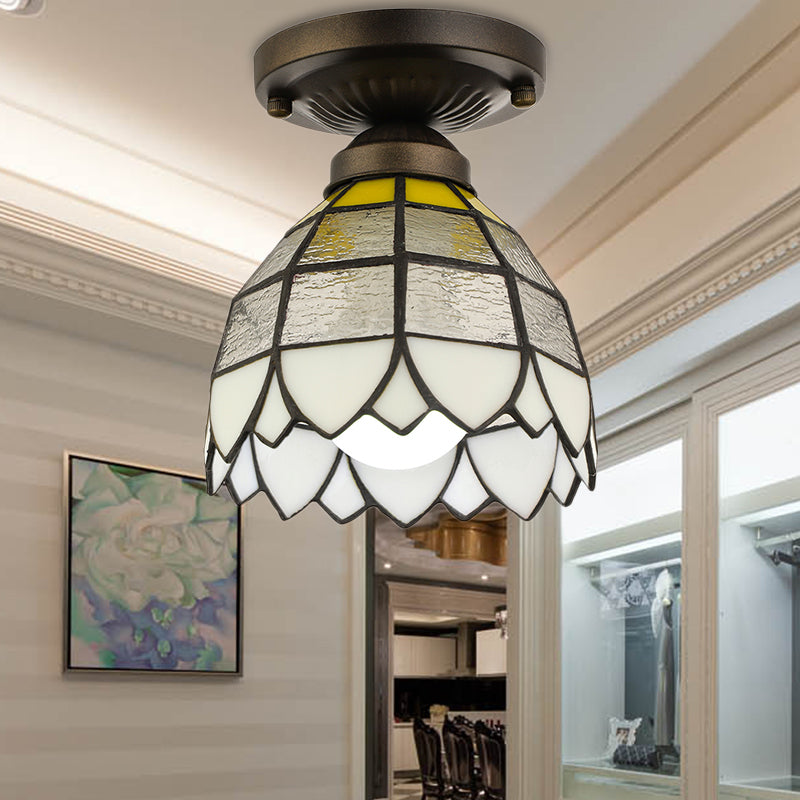 Vintage Stained Glass Flush Mount Light Fixture For Bedroom