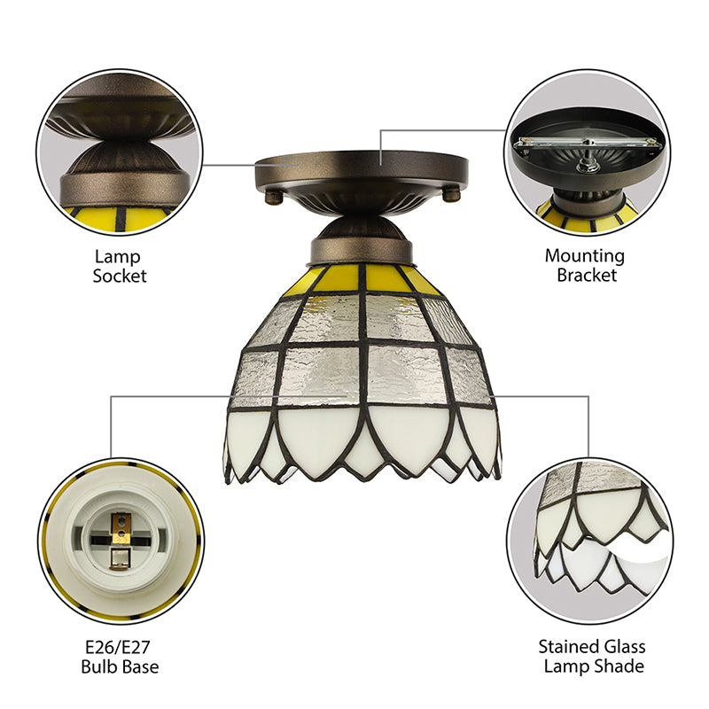 Vintage Stained Glass Flush Mount Light Fixture For Bedroom