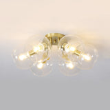 Gold Semi Flush Mount Sphere Light With 6 Led Bulbs