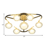 Modern Black Multiple Rod Semi Flush Mount Led Lamp With Clear Glass Ball Shade
