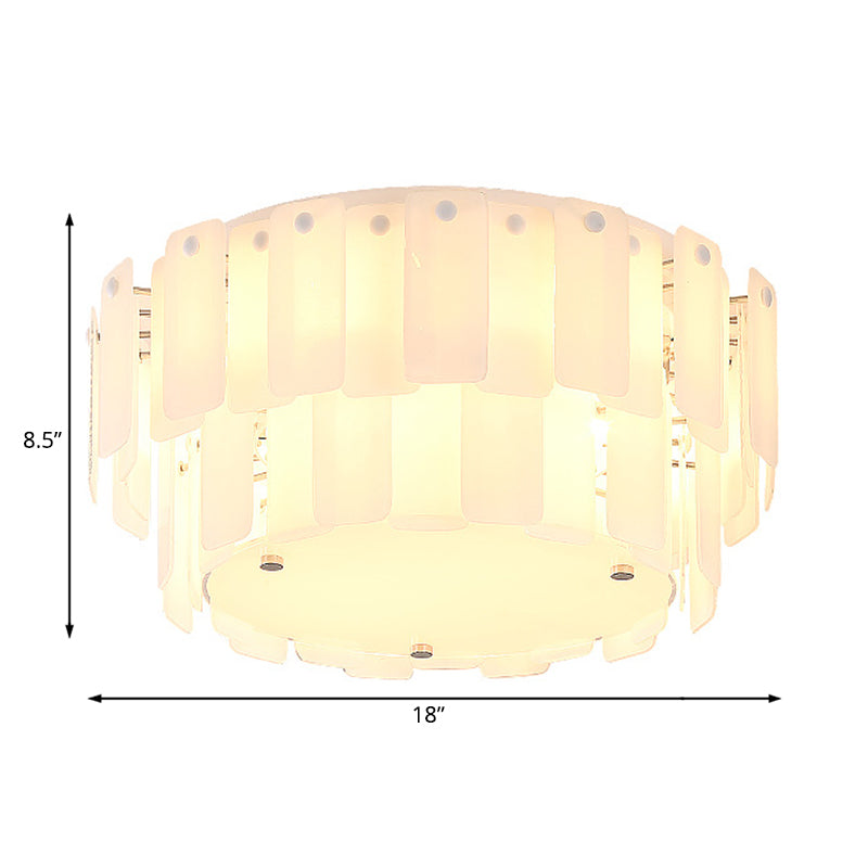Contemporary 2-Tier White Glass Flush Mount Lamp - Multi Lights & Stylish Fixture For Living Room