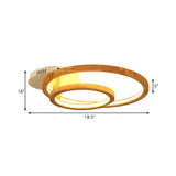 Modern 2-Tier Ring Wood Led Brown Semi Flush Mount For Warm Bedroom Light - 18.5/23 Wide