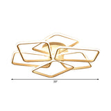 Modernist White Led Acrylic Semi Flush Lighting: 6 Rectangular Rings 31.5/39 Wide