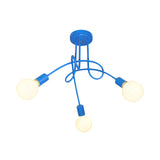 Contemporary Curved Arm Metal Semi Flush Ceiling Lamp - Blue/Red (3/5 Lights)