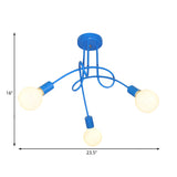 Contemporary Curved Arm Metal Semi Flush Ceiling Lamp - Blue/Red (3/5 Lights)