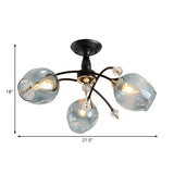Black Led Semi Flush Ceiling Fixture With Amber/Blue Cup Shape Glass Shades - Modernist Bedroom
