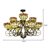 Victorian Stained Glass Chandelier - Multi-Head Tiffany Ornate Design In Brown/Blue For Hotels