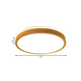 Modern Round Wooden 1-Light Led Flush Mount Ceiling Fixture With Frosted Diffuser - 3 Sizes