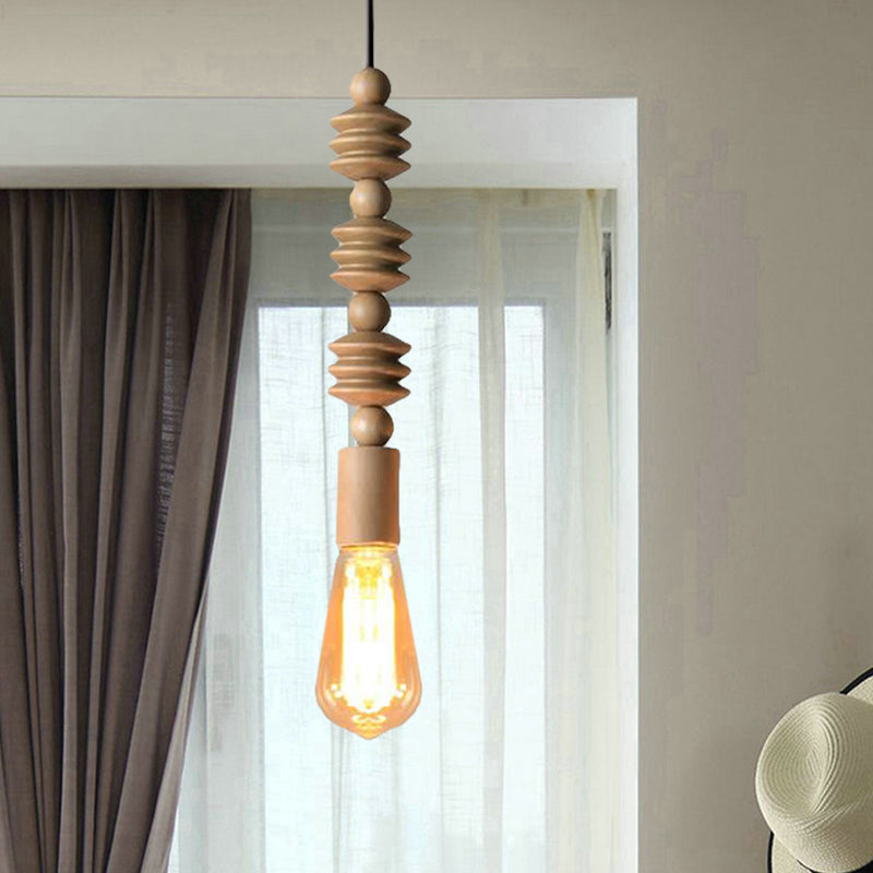 Japanese Style Wooden Deco Pendant Light In Beige For Kitchen Wood / 17