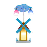 Cartoon House Ceiling Light: Windmill Metal 3-Light Blue Semi Flush For Shops