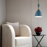 Macaron Loft One-Head Suspended Light For Restaurant Cloth Shop With Funnel Pendant In Aluminum Blue